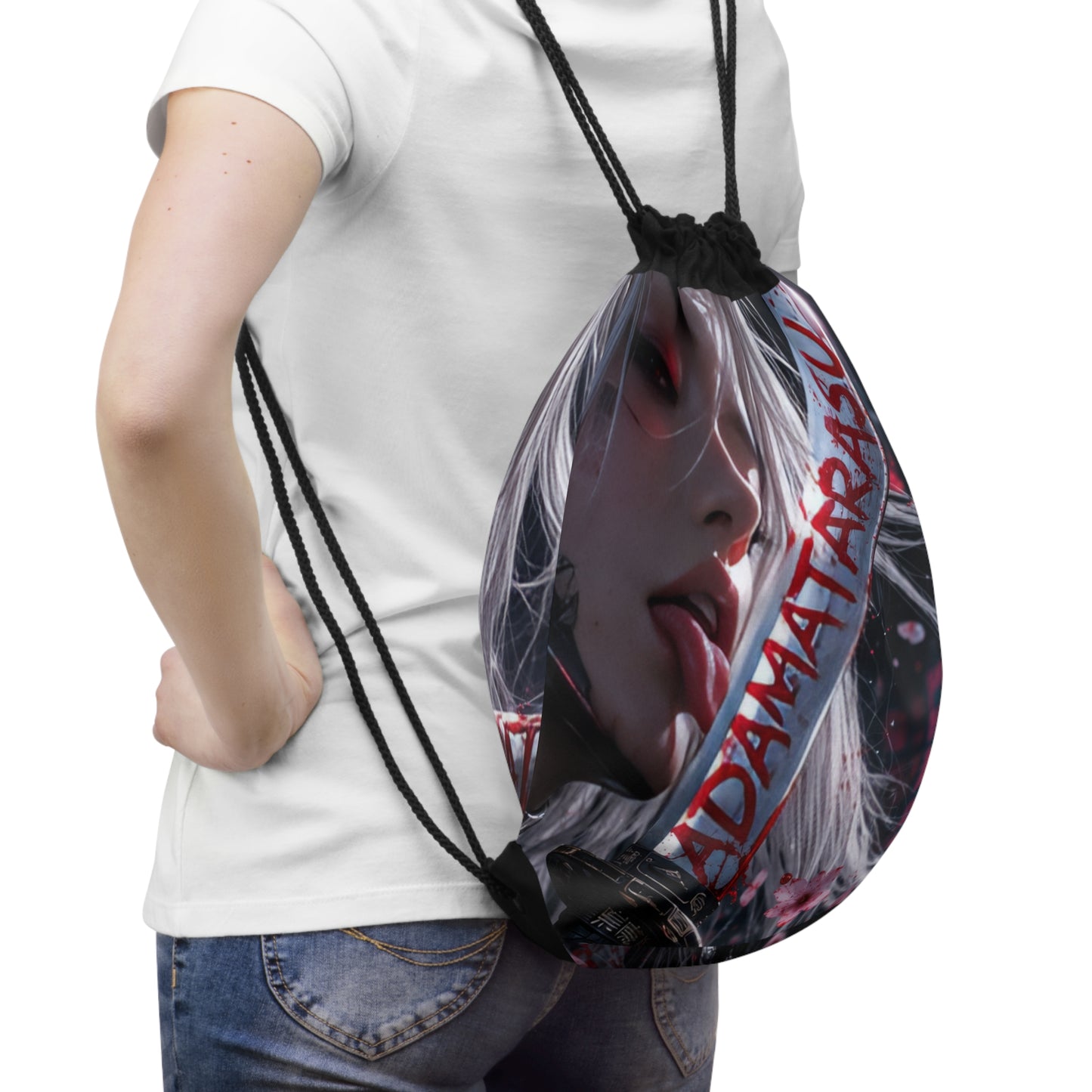 Cyber Sakura Drawstring Bag
